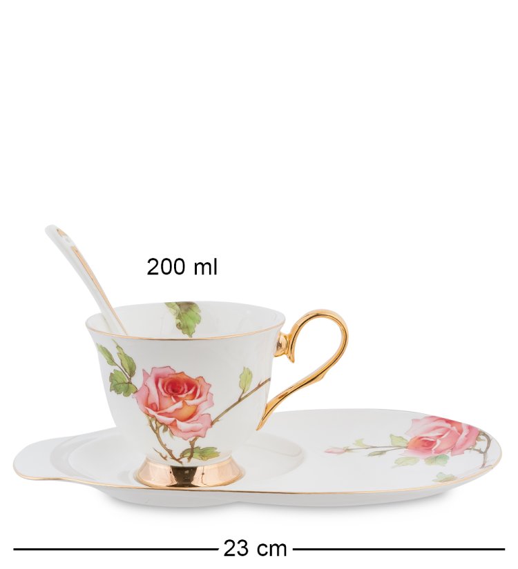 Чайная пара из фарфора Итальянская Роза Pavone JK- 40, фотография сбоку
