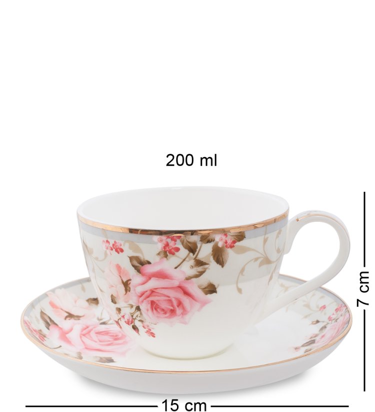 Чайный набор на 6 персон из фарфора Монте-Роза Pavone JK-207, фотография чашки и блюдца