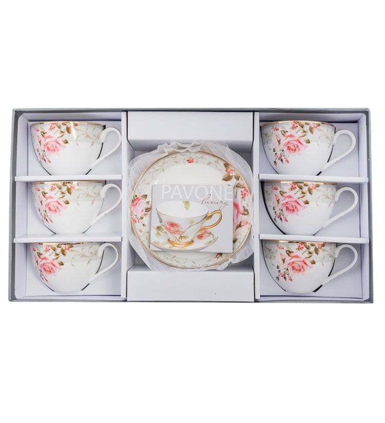 Чайный набор на 6 персон из фарфора Монте-Роза Pavone JK-207, фотография в упаковке