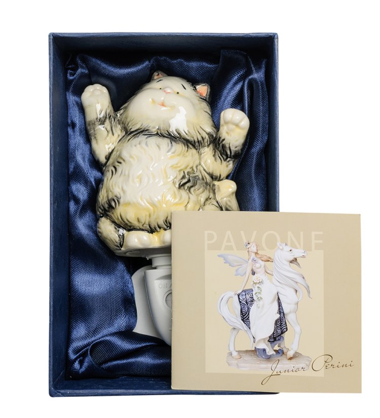 Ночной светильник из фарфора Кот Pavone JP-18/14, фотография в упаковке