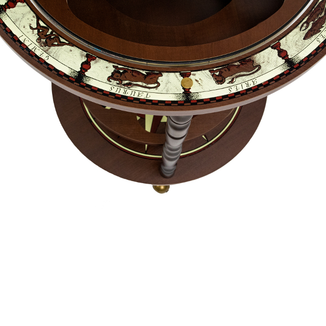 Глобус-бар с подставкой для бутылок, карта на русском языке 87.RU, вид сверху на оформление