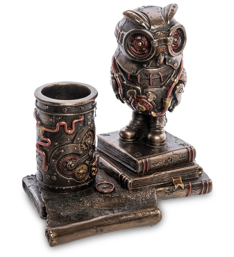 Подставка для телефона и ручек в стиле Стимпанк Сова Veronese WS-1063, вид профиль