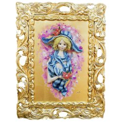 Картина из фарфора Девушка с пуансетией