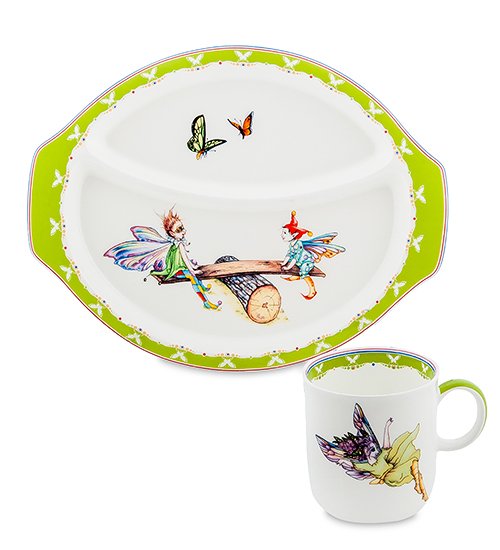 Детский набор посуды на 1 персону из фарфора Эльфы с бабочками Pavone JK-168