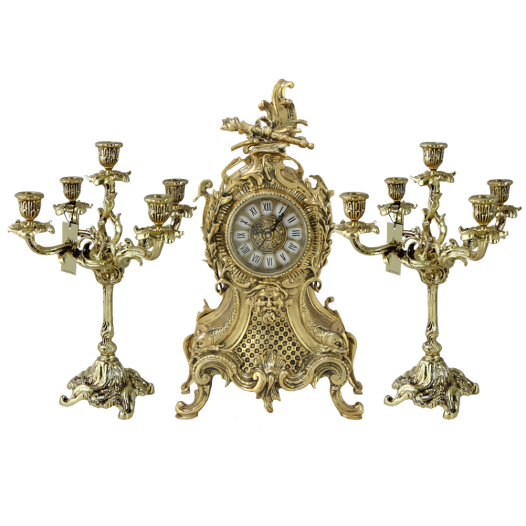 Бронзовые Каминные часы с канделябрами Карранка Велло Bello De Bronze BP-2706420-D