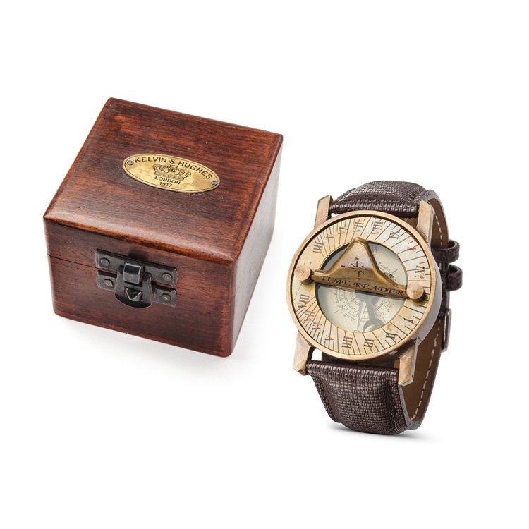 Наручные солнечные часы с компасом в деревянной коробке