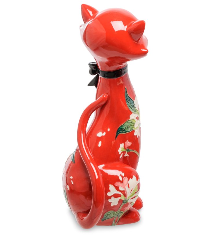 Статуэтка из фарфора Большой Красный кот с цветами Pavone JP-11/ 42, фотография с спины