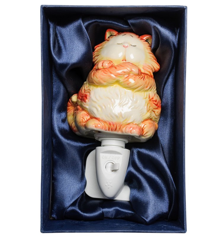 Ночной светильник из фарфора Рыжий котик Pavone JP-18/15, фотография в упаковке