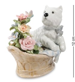 Музыкальная статуэтка Собачка в корзинке с цветами