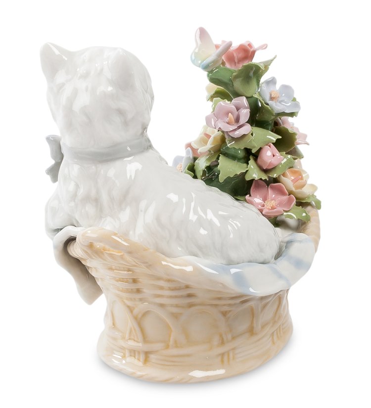 Музыкальная статуэтка Собачка в корзинке с цветами Pavone CMS-15/80, фотография сбоку