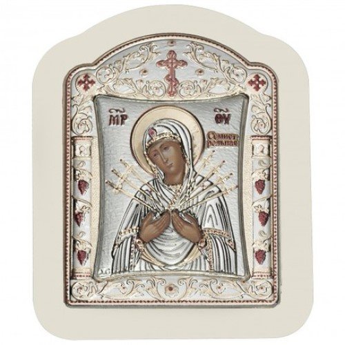 Икона Божией Матери Семистрельная в белой рамке, Размер 7x9 см Slevory 117TW1RWNScl1AA