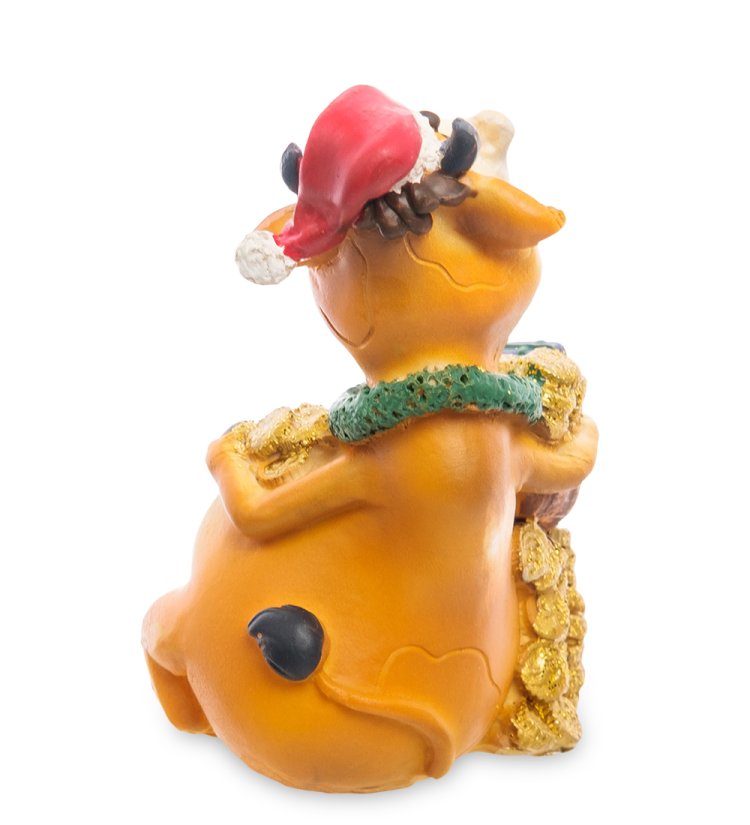 Статуэтка Новогодний Бык с подарком - символ 2021 года AF-1014/1, фотография со спины