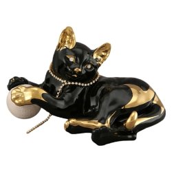 Статуэтка Черный Котёнок с белым мячиком