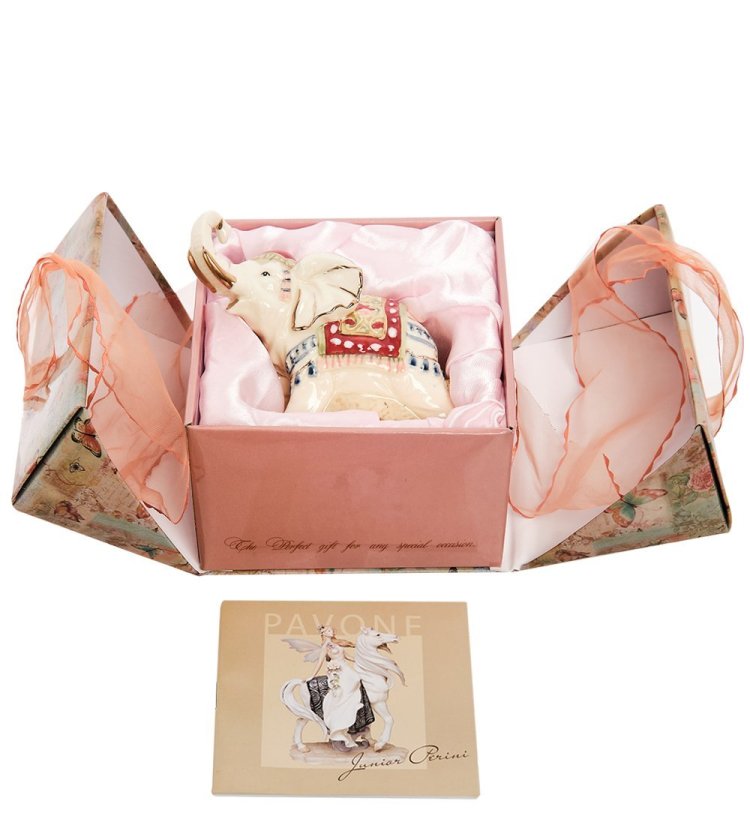 Фигурка из фарфора Расписной Индийский Слон с поднятым хоботом Pavone JP-11/45, упаковочный вид