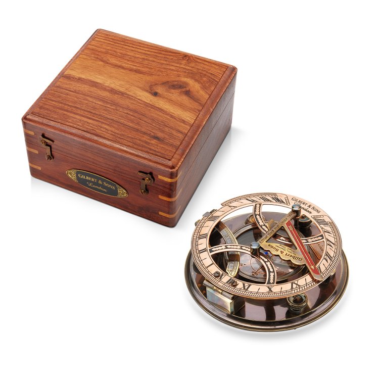 Большой компас с солнечными часами Gilbert & Sons, латунь