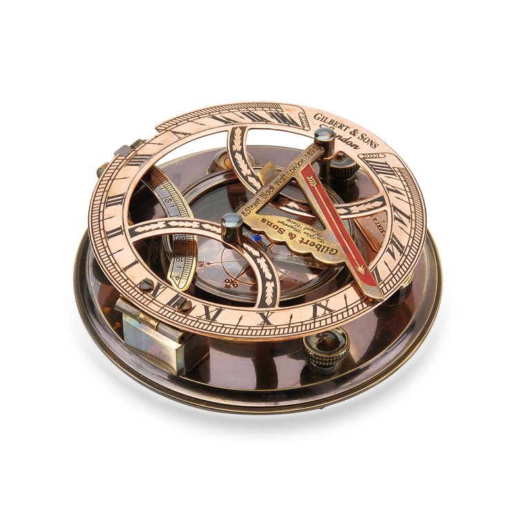 Большой компас с солнечными часами Gilbert & Sons, латунь, фото 4