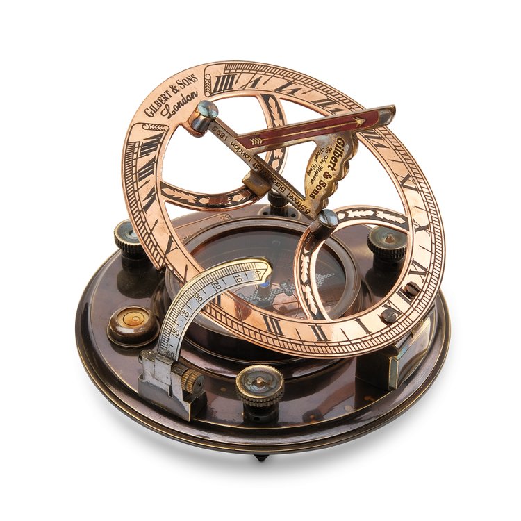 Большой компас с солнечными часами Gilbert & Sons, латунь, фото 7