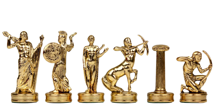 Шахматы Греческая Мифология, Черно-белая доска Manopoulos MP-S-5-36-BLA, фотография золотых фигур