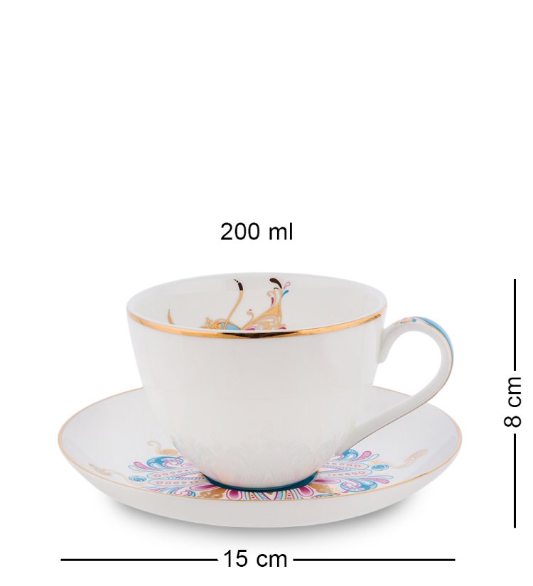 Чайный набор на 2 персоны из фарфора Песня Мотылька Pavone JK- 95, фотография чайной пары