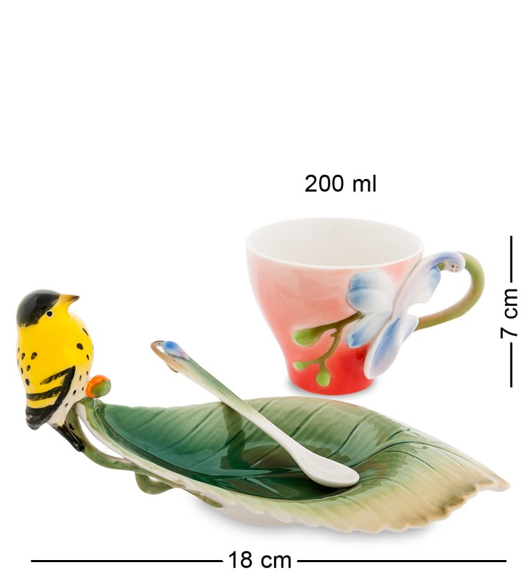 Чайная пара из фарфора с ложечкой Иволга и Орхидея Pavone FM-81/ 2, фотография сбоку