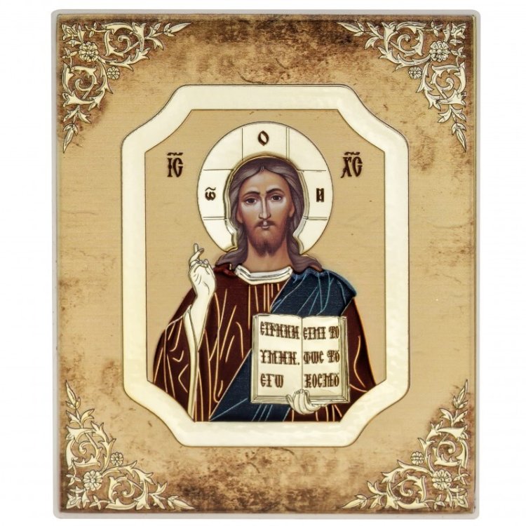Икона Иисус Христос в рамке с узорами, Размер 12x14 см Slevory 628SW2FWC