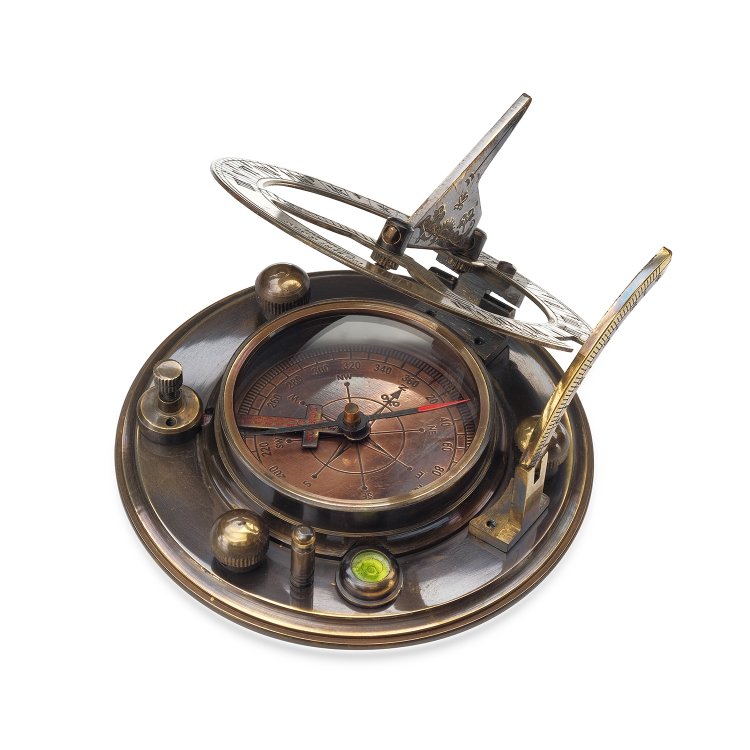 Компас с солнечными часами Gilbert & Sons, антик, фотография в открытом виде