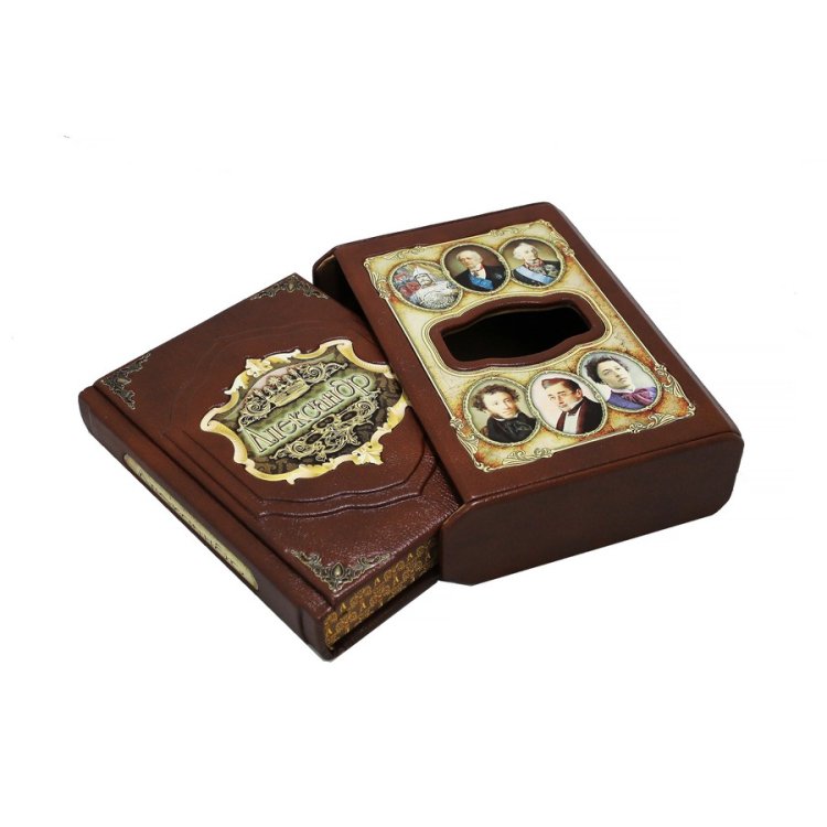 Книга в кожаном переплете Александр - Великие имена в футляре BG1340F,  фотография сбоку книги