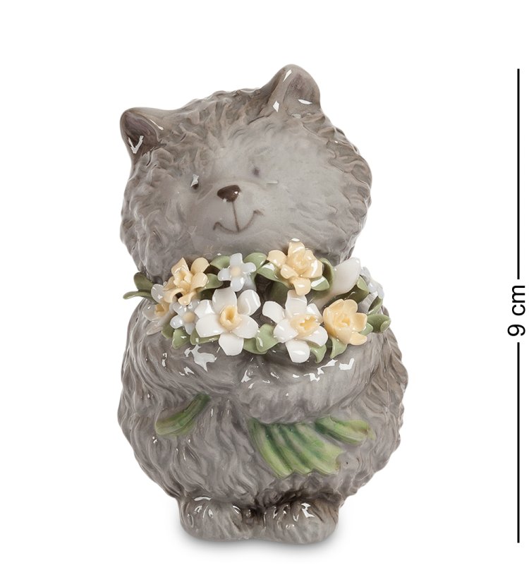 Статуэтка из фарфора Пушистый котик с букетом цветов Pavone CMS-60/ 1