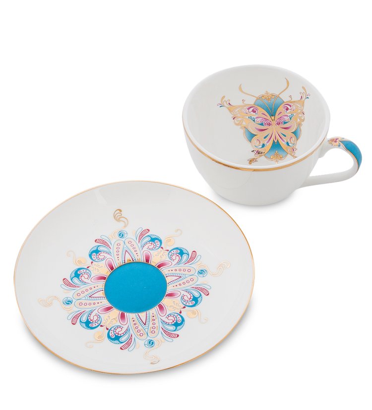 Чайный набор на 4 персоны из фарфора Песня Мотылька Pavone JK- 96, фотография чашки и блюдца