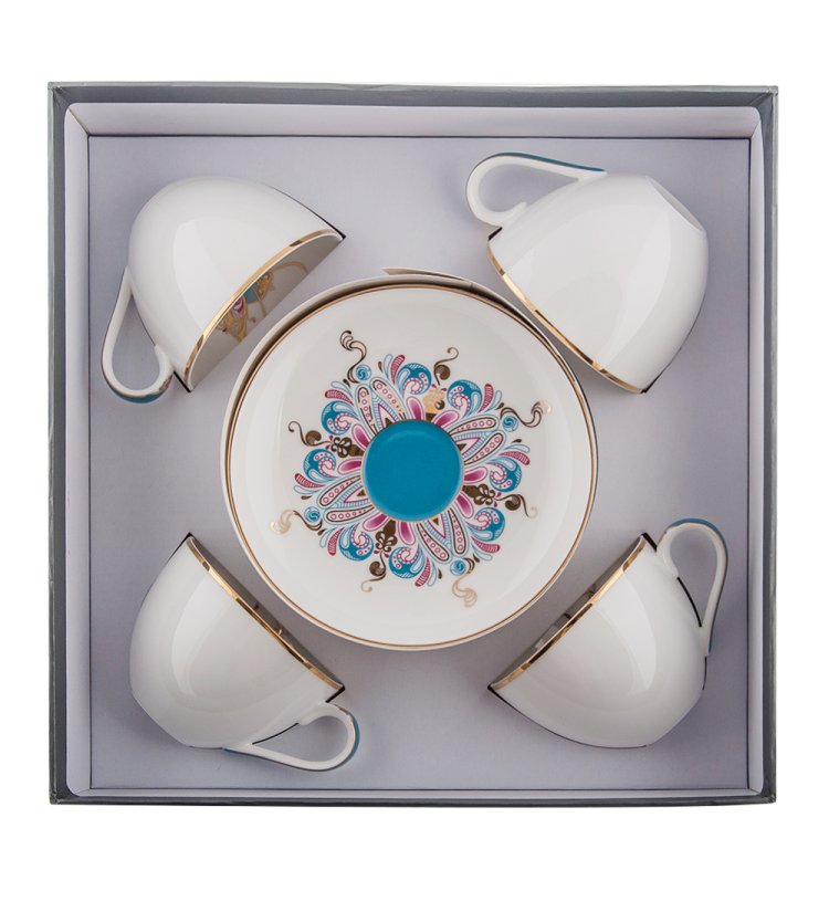Чайный набор на 4 персоны из фарфора Песня Мотылька Pavone JK- 96, фотография в упаковке