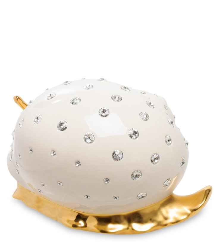 Статуэтка белая Улитка с кристаллами Сваровски Ahura S1682W/AO, фотография сбоку