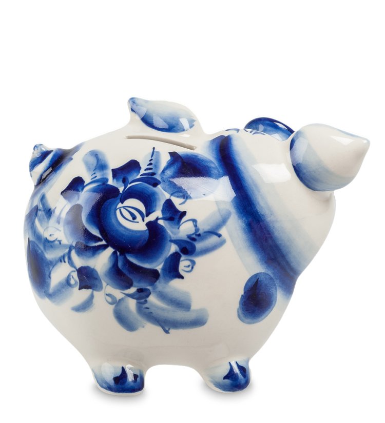 Копилка Свинья Голубая гжель ГЛ-286, фотография со спины