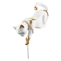 Статуэтка Белая Кошка спрыгивающая, Золотой декор