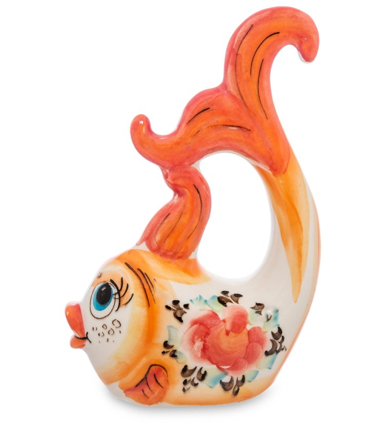 Фигурка Золотая рыбка Цветная гжель ГЛ-616, фотография сбоку