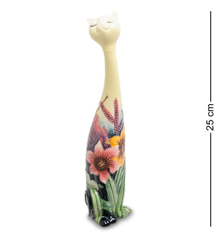Статуэтка из фарфора Гордая Кошка расписная цветами Pavone JP-95/ 13
