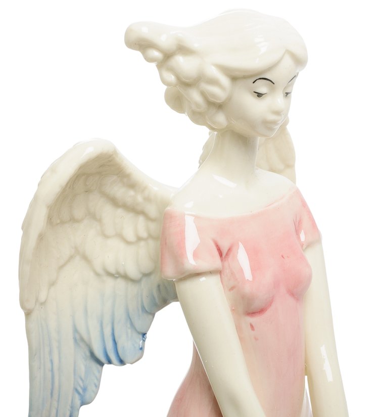 Статуэтка из фарфора Девушка ангел в розовом платье с корзиной цветов Pavone JP-147/ 15, фотография крупным планом