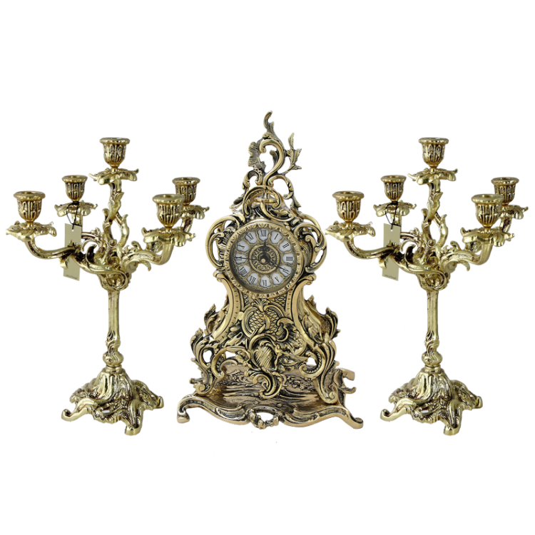 Каминные Часы с канделябрами из бронзы Долфин Bello De Bronze BP-89020