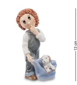 Статуэтка из фарфора Мальчик с собачкой в сумке