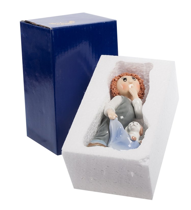 Статуэтка из фарфора Мальчик с собачкой в сумке Pavone CMS-28/ 1, фотография упаковки