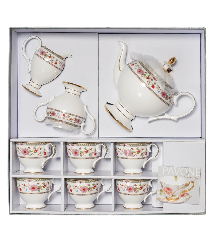 Чайный сервиз на 6 персон из фарфора Милано-Мариттима Pavone JK-210, фотография в упаковке