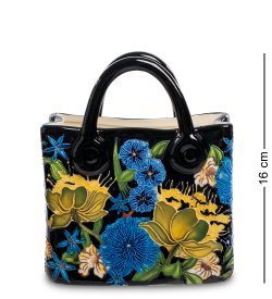 Черная фарфоровая Ваза-кашпо Сумочка с цветами