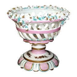 Ваза для фруктов из фарфора Букет цветов с золотой отделкой