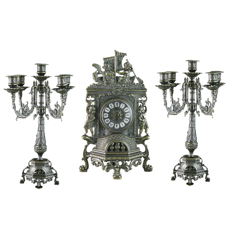 Часы с канделябрами Ангелы каминные, под бронзу Alberti Livio AL-82-101-C-ANT