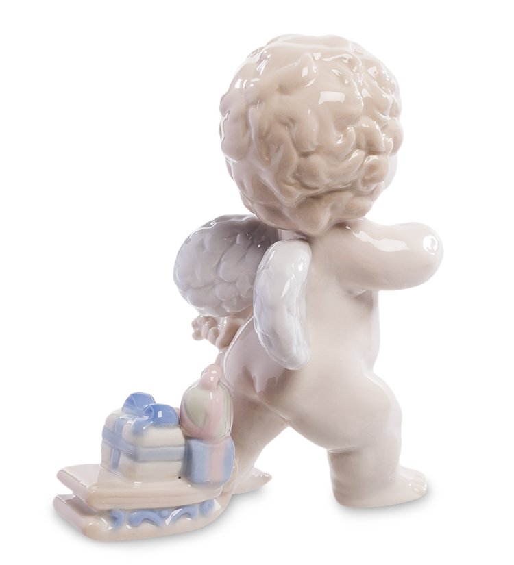 Статуэтка из фарфора Ангелочек с подарками Pavone JP-34/12, фотография со спины