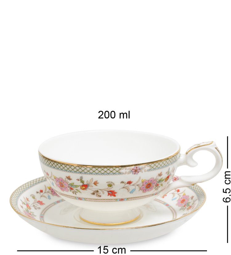 Чайная пара с чайником из фарфора Милано-Мариттима Pavone JK-212, фотография чашки и блюдца