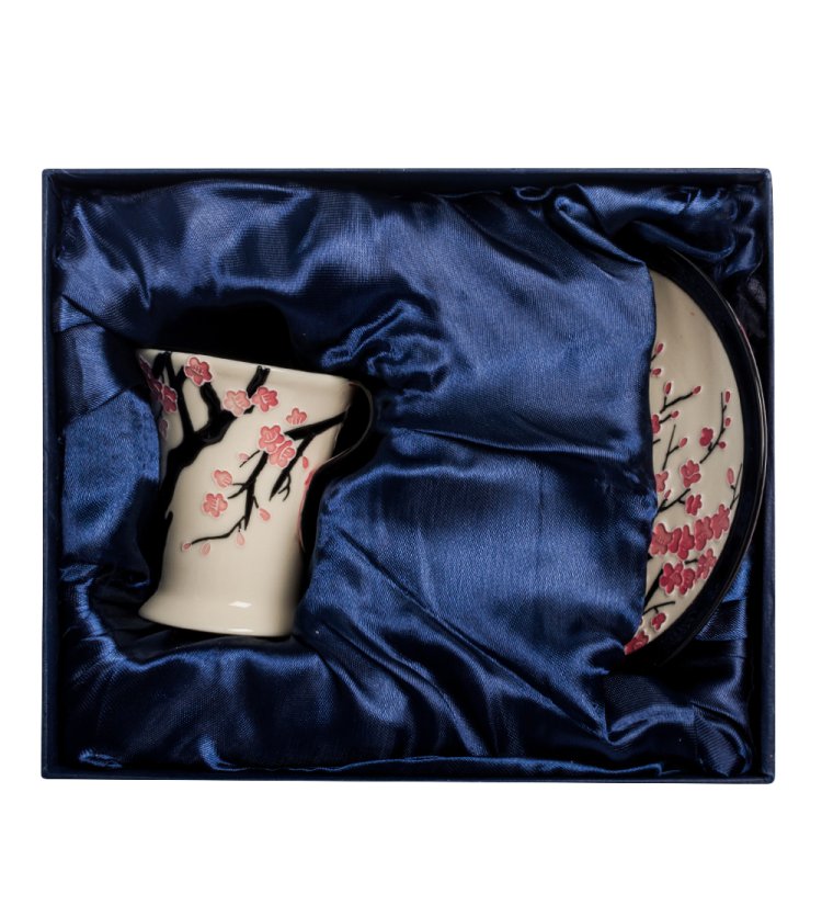 Чайная пара из фарфора Зимняя сакура Pavone JP-468/ 3, фотография в упаковке