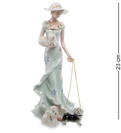 Статуэтка из керамики Дама в шляпке с тремя собачками