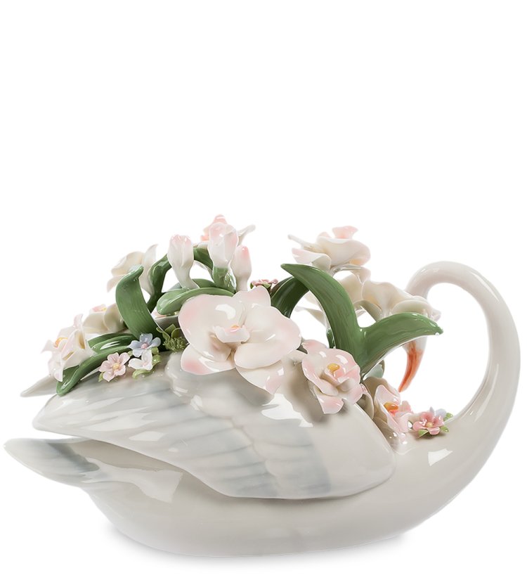 Статуэтка из керамики Лебедь с цветами Pavone CMS-10/32, фотография сбоку