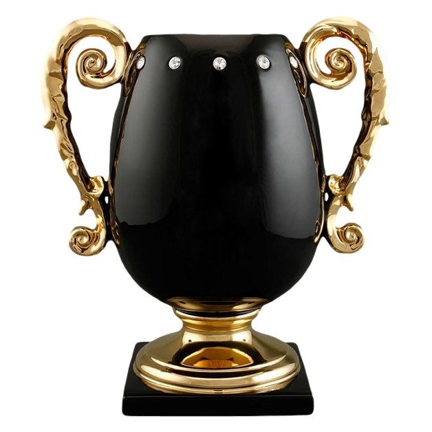Ваза для цветов черная с золотыми ручками