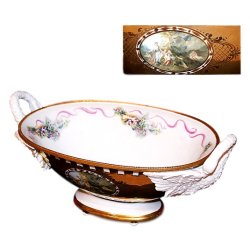 Овальная Ваза для фруктов из фарфора с ручками